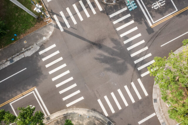 aerial view of street intersection