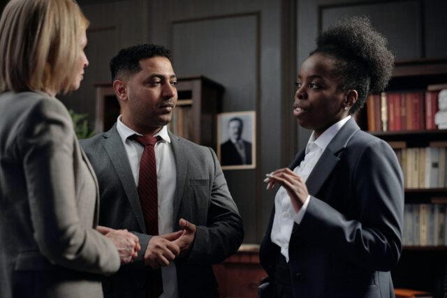 lawyers and experts talking